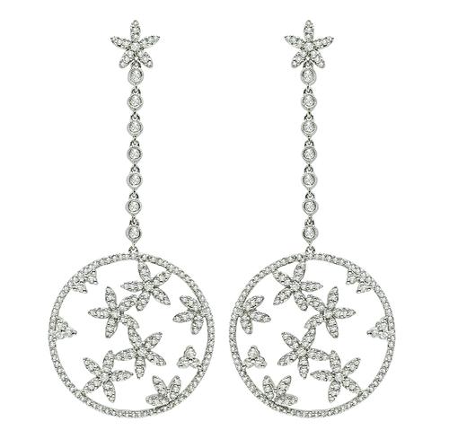 Round Cut Diamond 18k White Gold Star Drop Earrings
