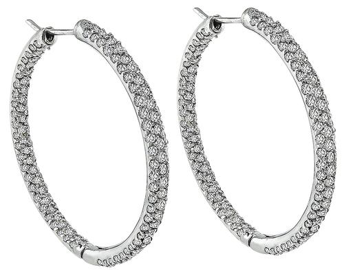 Round Cut Diamond 14k White Gold Hoops Earrings