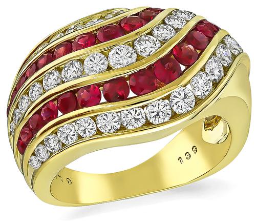 Round Cut Diamond Round Cut Ruby 18k Yellow Gold Ring