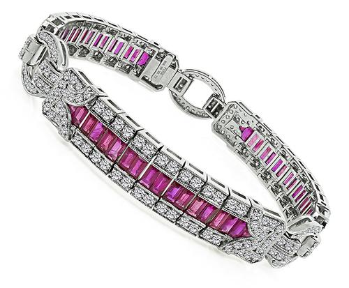 Round Cut Diamond Baguette Cut Diamond Platinum Bracelet