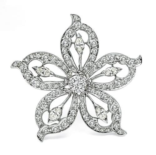 Vintage Round and Marquise Cut Diamond Platinum Star Pin / Pendant