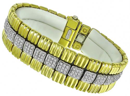 Round Cut Diamond Two Tone 18k Yellow and White Gold Bracelet by Chimento