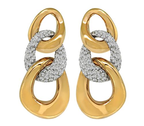 Round Cut Diamond Two Tone 18k Rose and White Gold Earrings