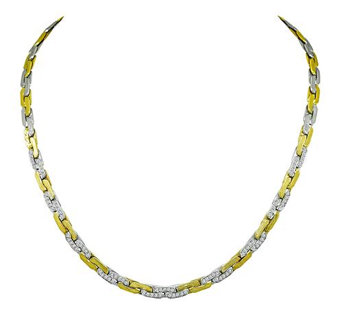 Round Cut Diamond Two Tone 18k Yellow and White Gold Necklace