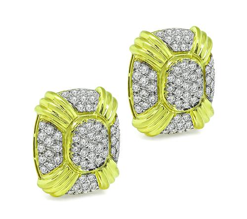 Round Cut Diamond 18k Yellow and White Gold Earrings