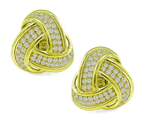 Round Cut Diamond 18k Yellow Gold Earrings