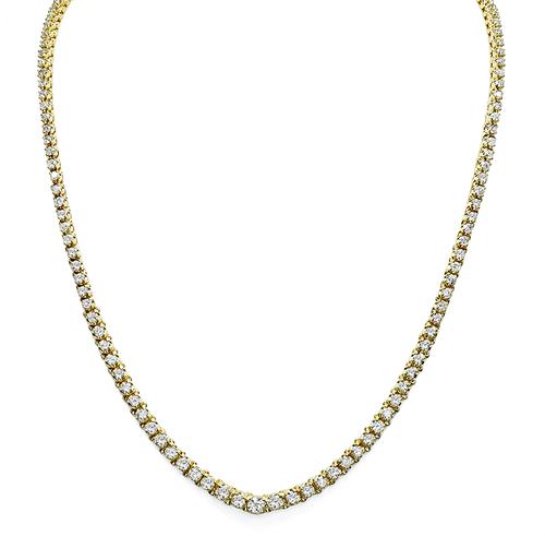 Round Cut Diamond 14k Yellow Gold Tennis Necklace