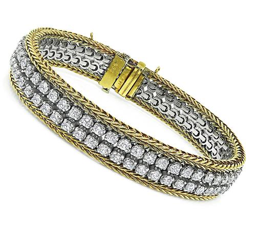 Vintage Round Cut Diamond 14k Yellow and White Gold Bracelet
