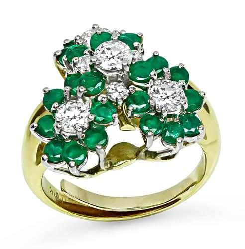 Round Cut Diamond and Emerald 18k Yellow and White Gold Ring