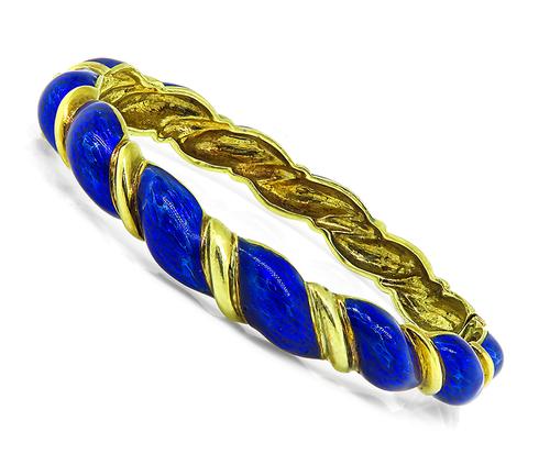 1960s 14k Yellow Gold Enamel Bangle