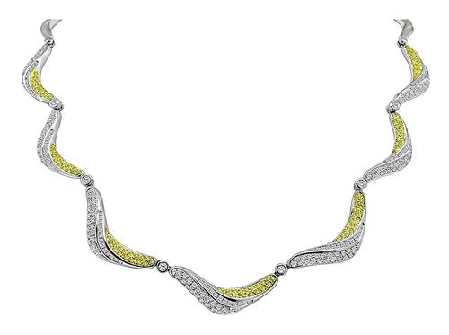 Round and Princess Cut Diamond Round Cut Fancy Yellow Diamond 18k Yellow and White Gold Necklace