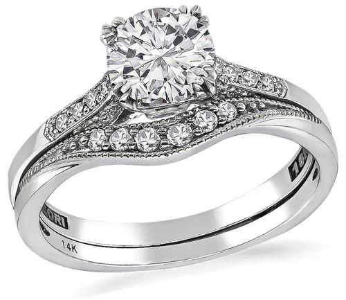 Round Cut Diamond 18k White Gold Tacori Engagement Ring and Wedding Band Set