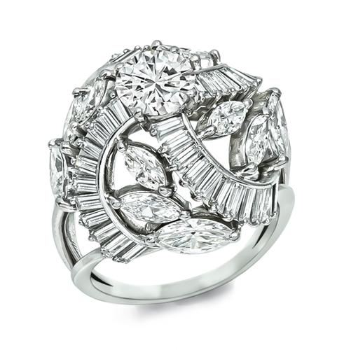 Round Baguette and Marquise Cut Diamond Platinum Ring