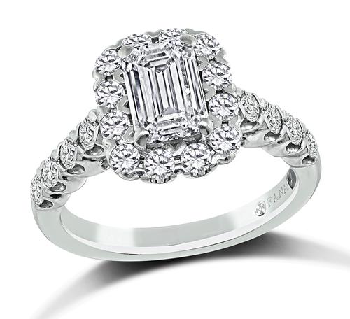 Emerald and Round Cut Diamond 14k White Gold Engagement Ring by Fana