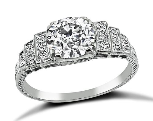 Old Mine Cut Diamond 18k White Gold Engagement Ring