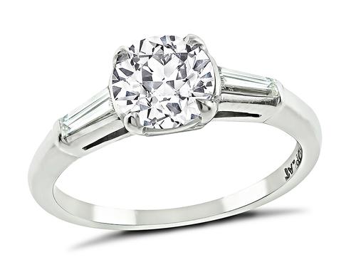 Old Mine Cut Diamond Platinum Engagement Ring