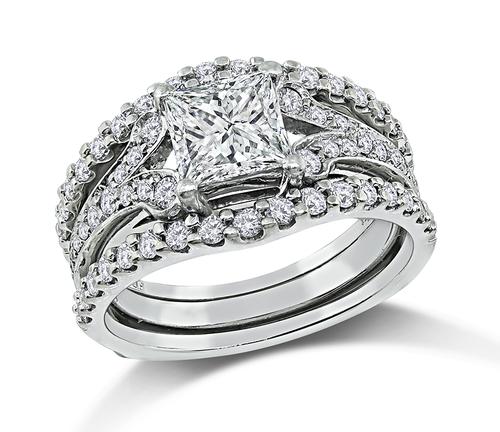 Princess and Round Cut Diamond Platinum and 14k White Gold Engagement Ring