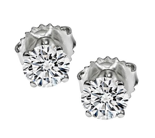 1.01cttw Round Cut Diamond 14k White Gold Stud Earrings