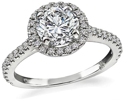Round Cut Diamond Platinum Halo Engagement Ring