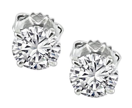 2.08cttw Round Cut Diamond 14k White Gold Stud Earrings