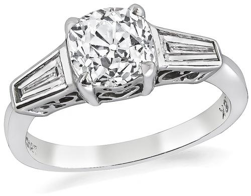 Old Mine Cut Diamond Platinum and 18k White Gold Engagement Ring
