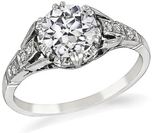 Old European Cut Diamond Platinum Engagement Ring