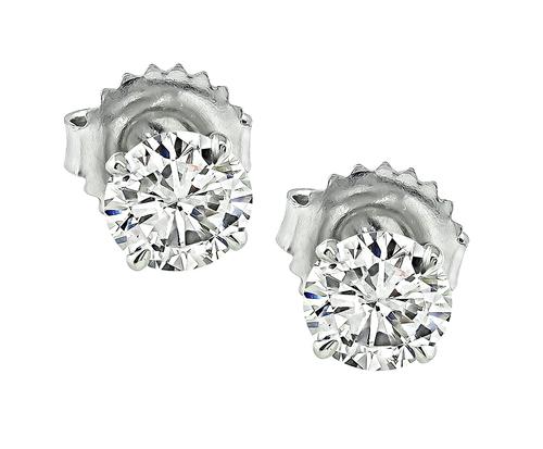 1.10cttw Round Cut Diamond 14k White Gold Studs Earrings