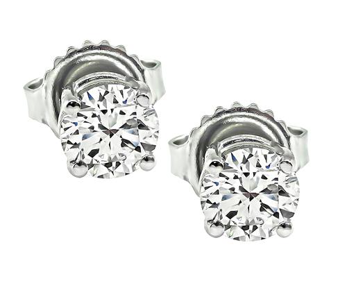 0.57ct and 0.57ct Round Cut Diamond 14k White Gold Studs Earrings