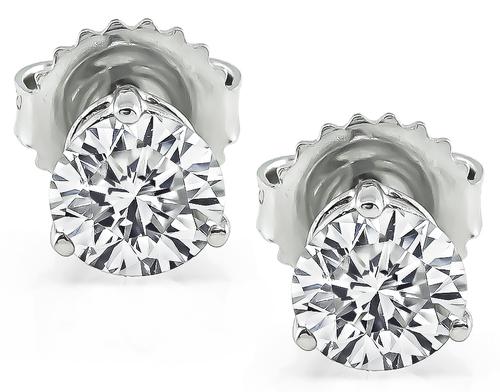 Round Cut Diamond 14k White Gold Studs Earrings