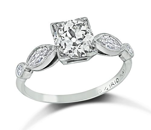 Old Mine Cut Diamond Platinum Engagement Ring