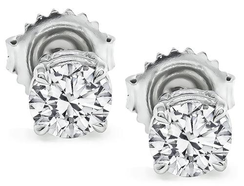 Round Cut Diamond 14k White Gold Studs Earrings