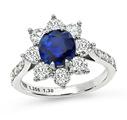 Cushion Cut Sapphire Round Cut Diamond Platinum Ring