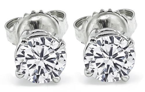 Round Cut Diamond 14k White Gold Studs Earrings