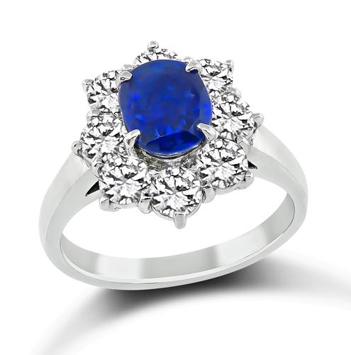 Oval Cut Sapphire Round Cut Diamond Platinum Engagement Ring