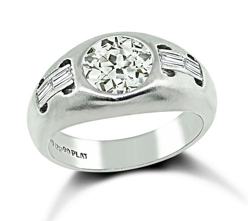 Old European Cut Diamond Platinum Men's Ring