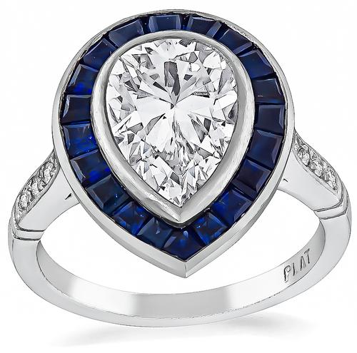 Pear Shape Diamond Sapphire Platinum Engagement Ring