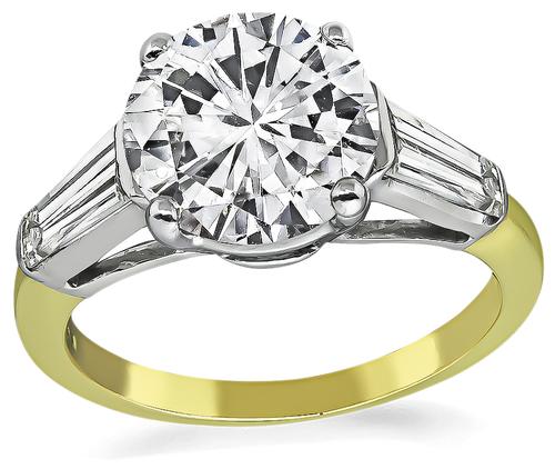 Round Cut Diamond Platinum and 18k Yellow Gold Engagement Ring