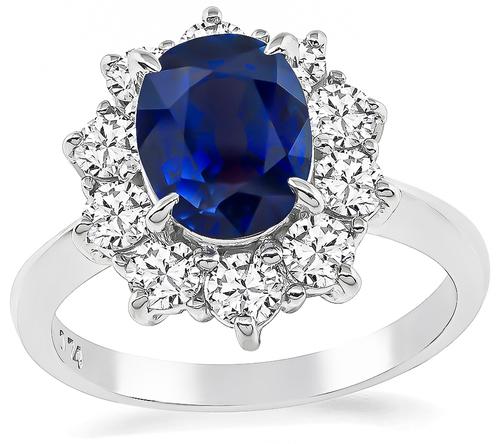 Oval Cut Ceylon Sapphire Round Cut Diamond Platinum Engagement Ring