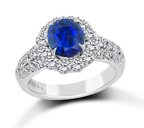 Oval Cut Ceylon Sapphire Round Cut Diamond Platinum Engagement Ring