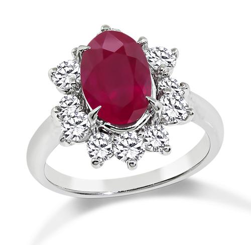 Oval Cut Ruby Round Cut Diamond Platinum Engagement Ring