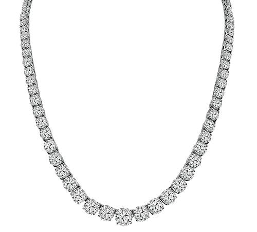 30.87cttw Round Cut Diamond 18k White Gold Tennis Necklace