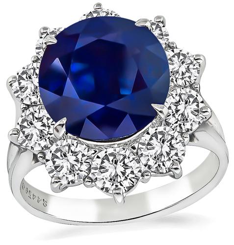 Oval Cut Australian Sapphire Round Cut Diamond Platinum Engagement Ring