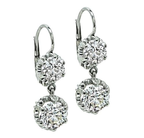 Old European Cut Diamond Platinum Earrings