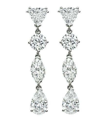 Pear Marquise Round and Trilliant Cut Diamond 14k White Gold Drop Earrings