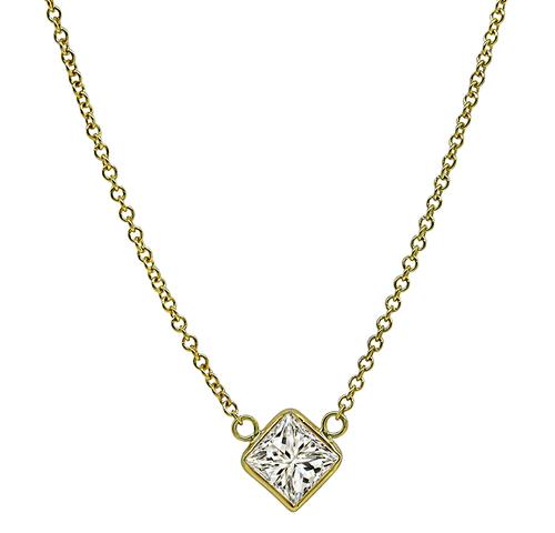 Princess Cut Diamond 14k Yellow Gold Solitaire Pendant Necklace