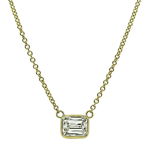 Emerald Cut Diamond 14k Yellow Gold Pendant Necklace