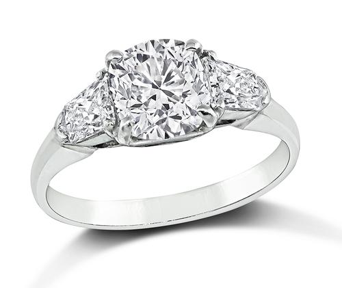 Cushion and Bullet Cut Diamond Platinum Engagement Ring