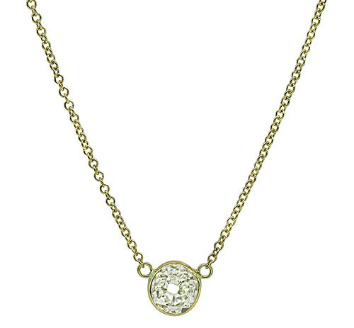 Old Mine Cut Diamond 14k Yellow Gold Solitaire Pendant Necklace