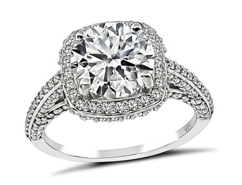 Round Cut Diamond 14k White Gold Engagement Ring and Wedding Band Set