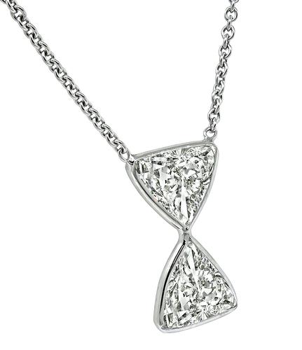 1.48ct and 1.26ct Trilliant Cut Diamond 14k White Gold Hour Glass Pendant Necklace